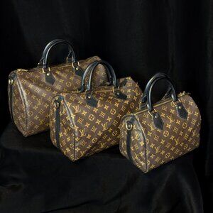 LOUIS VUITTON Custom Speedy Black Leather Bandouliere x 3